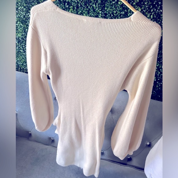 Ivory Long Sleeve V-Neck Sweater Mini Dress by Fashion Nova - Picture 2 of 2